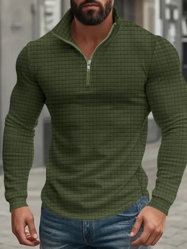 BRYNOUVELLE | HOMME SWEAT-SHIRT RÉTRO À CARREAUX AVEC DEMI-FERMETURE ÉCLAIR