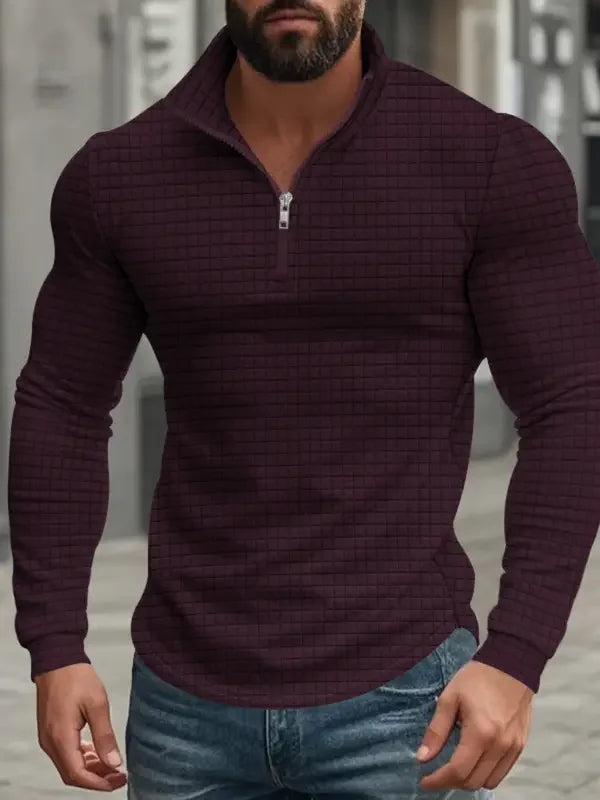BRYNOUVELLE | HOMME SWEAT-SHIRT RÉTRO À CARREAUX AVEC DEMI-FERMETURE ÉCLAIR