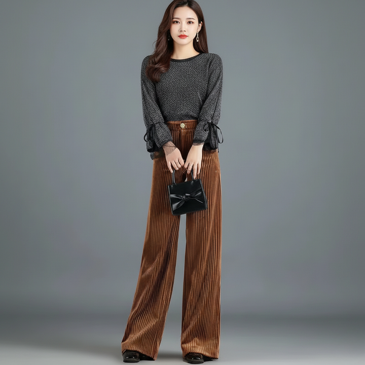 BRYNOUVELLE | PANTALON EN VELOURS TRICOTÉ TAILLE HAUTE POUR FEMME