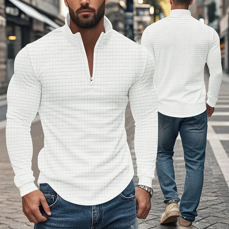 BRYNOUVELLE | HOMME SWEAT-SHIRT RÉTRO À CARREAUX AVEC DEMI-FERMETURE ÉCLAIR