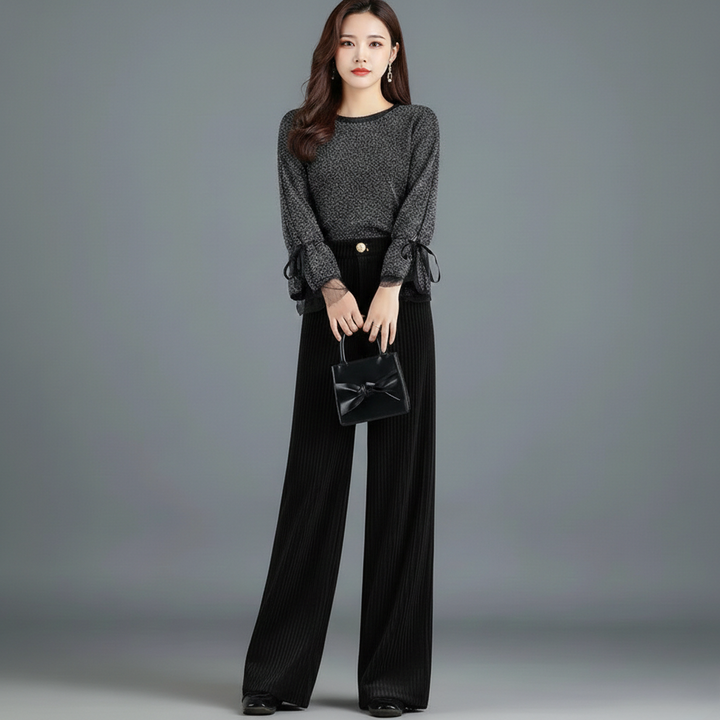 BRYNOUVELLE | PANTALON EN VELOURS TRICOTÉ TAILLE HAUTE POUR FEMME