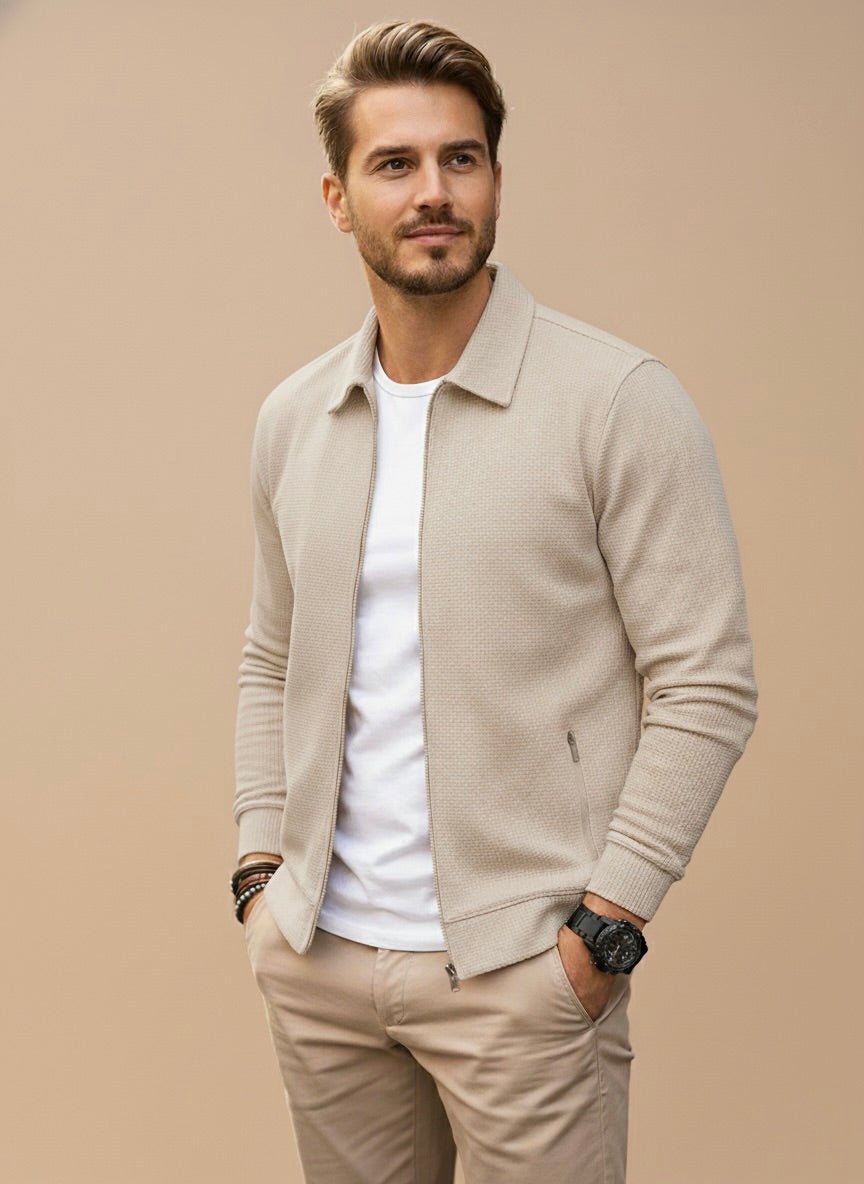 BRYNOUVELLE | GILET TEXTURÉ À FERMETURE ÉCLAIR POUR HOMMES