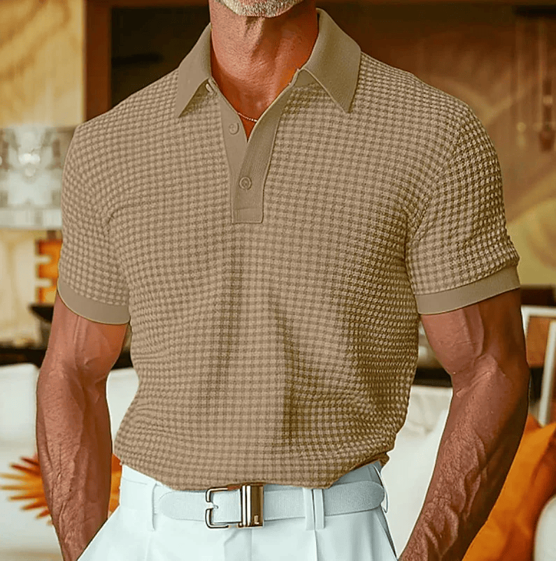 BRYNOUVELLE | Chemise Polo Texturée à Carreaux pour Hommes