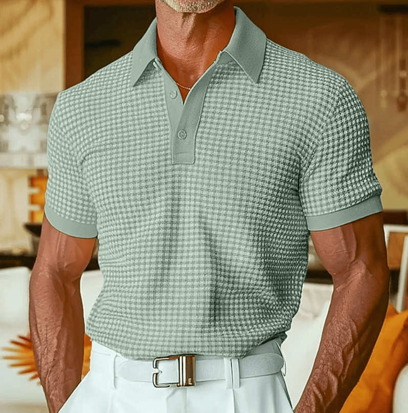 BRYNOUVELLE | Chemise Polo Texturée à Carreaux pour Hommes