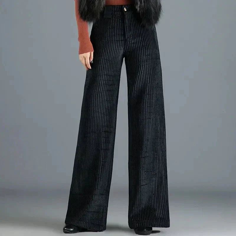 BRYNOUVELLE | PANTALON EN VELOURS TRICOTÉ TAILLE HAUTE POUR FEMME