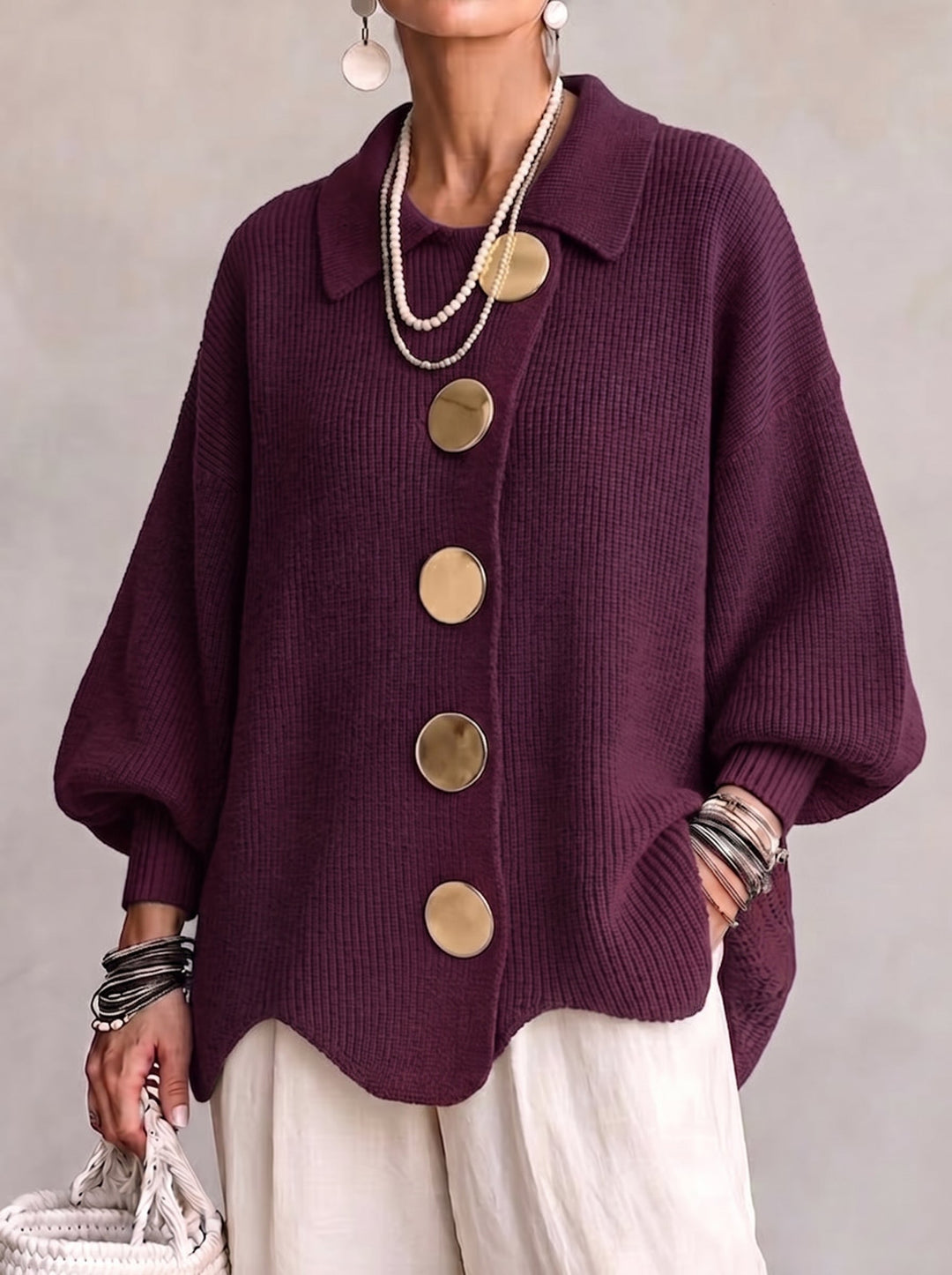 Ortensia | Cardigan Oversize avec Boutons Dorés